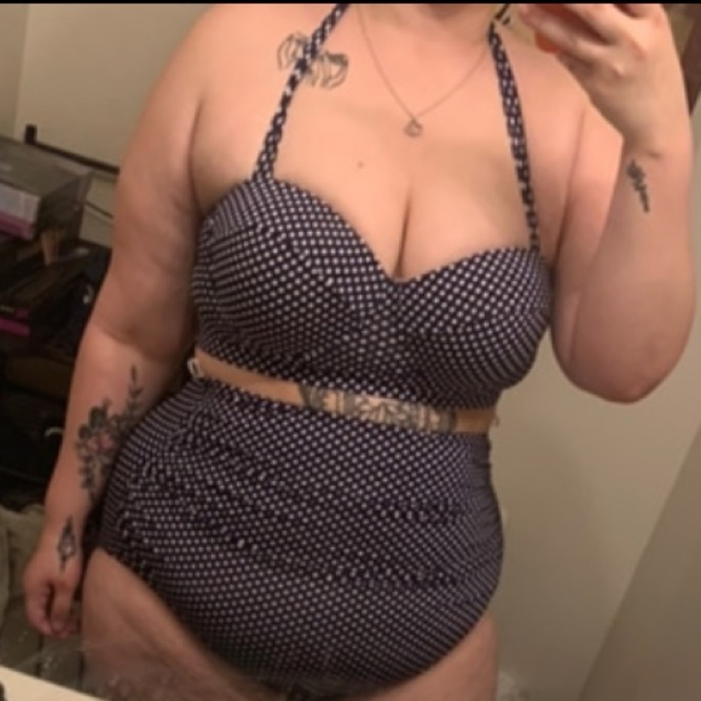 Plus size polka dot push up high waisted bikini